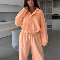 Ensemble de survêtement personnalisé pour femme avec sweat à capuche zippé, 2 pièces, veste à manches longues, pantalon large à taille élastique, collection automne-hiver