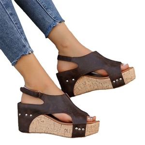 Sandales d'été sportives à plateforme pour femmes, grande taille, à bout ouvert, en PU, avec semelle extérieure en caoutchouc, pour l'extérieur - Product Image 1