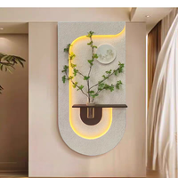 Lukisan Dekoratif Batu Pasir Anti UV Warna Netral dengan Lampu LED Vas Tanaman Hidroponik Dekorasi Rumah Kreatif untuk Interior