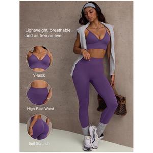 Ensemble d'entraînement 2 pièces respirant, léger, ajustable, sans manches, taille haute, effet ventre plat, extensible dans les quatre sens, avec soutien-gorge et pantalon - Product Image 1