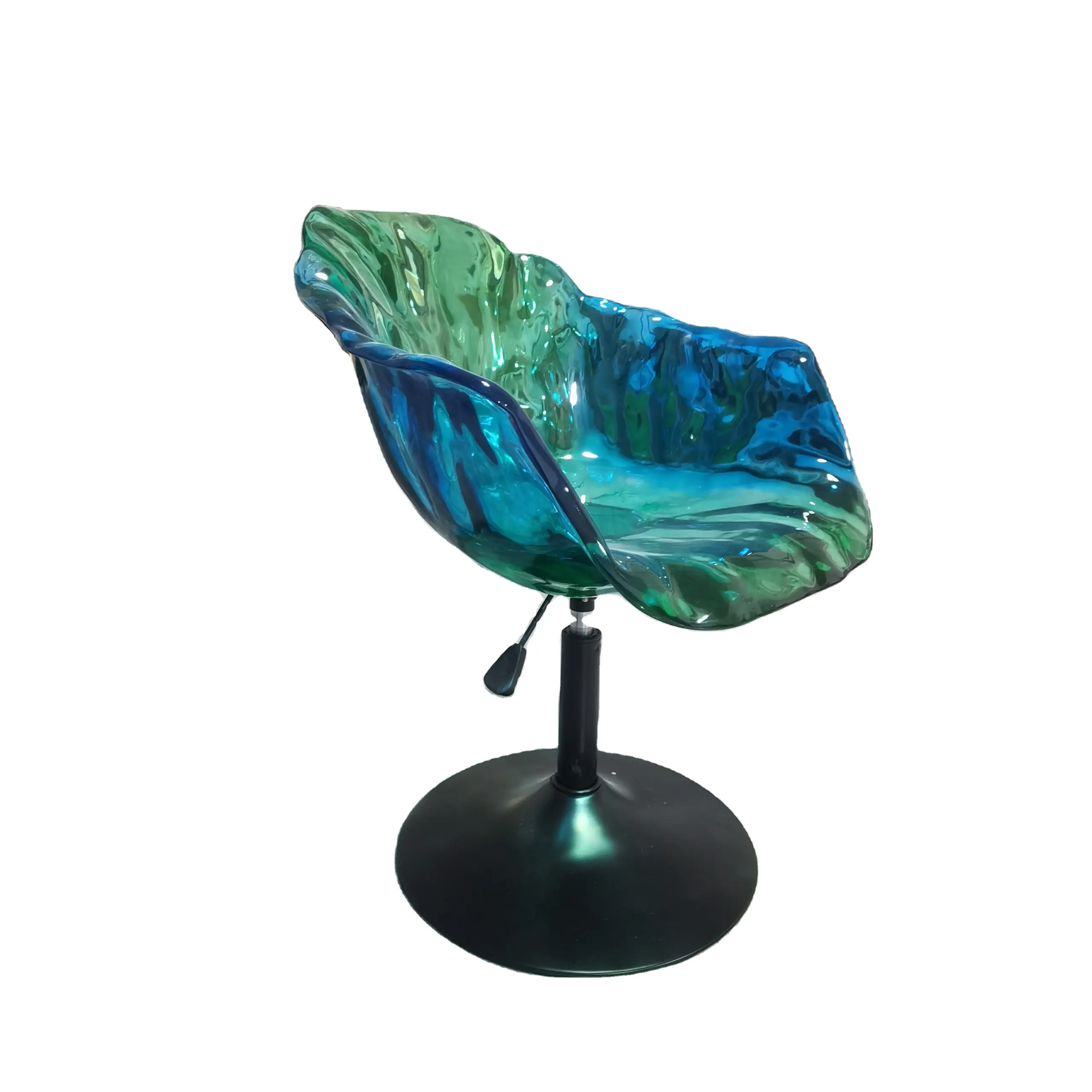 回転可能なポップアートフラワーデザイン手作り透明クリスタルリフティングバースツール樹脂スイベルダイニング透明樹脂椅子の彫刻