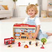 Ensemble de jouets en bois pour caserne de pompiers, jouet de simulation de pompier pour enfants