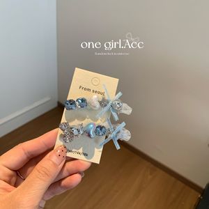 Pinces à cheveux en tulle bleu fait à la main avec cœur en strass, styles incurvés à un brin, pinces latérales coréennes, design original, style doux - Product Image 4