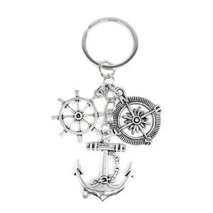 Porte-clés de pêche europé<span class=keywords><strong>en</strong></span> Porte-clés nautique <span class=keywords><strong>vintage</strong></span> pour voilier Boussole Ancre de bateau Pendentif clé décorative phare - Product Image 5