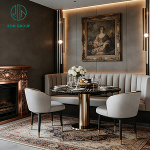Ensemble de mobilier moderne pour hôtel, restaurant et salon de thé, avec table carrée en marbre gris et banquette en cuir rembourrée - Product Image 6