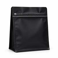 Pochette verticale noire refermable avec fermeture éclair et languette de tirage pour l'emballage de grains de café, personnalisable avec logo