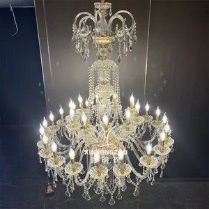 Modern Chrome Gold Multi-tier European Style Clear Glass Curved K9 Crystal Chandelier Banquet Wedding Hall Birthday Party Light