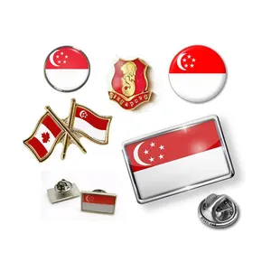 Badges ronds en acier inoxydable, épingle à revers, imitation argent plaqué argent, drapeau singapour kurdan américain, espagnol