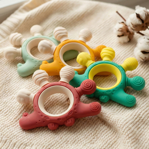Anneaux de dentition ronds en <span class=keywords><strong>silicone</strong></span> sans BPA, jouets souples en bois pour bébés, pour l'entraînement sensoriel et l'apprentissage précoce, 6-12 mois - Product Image 2