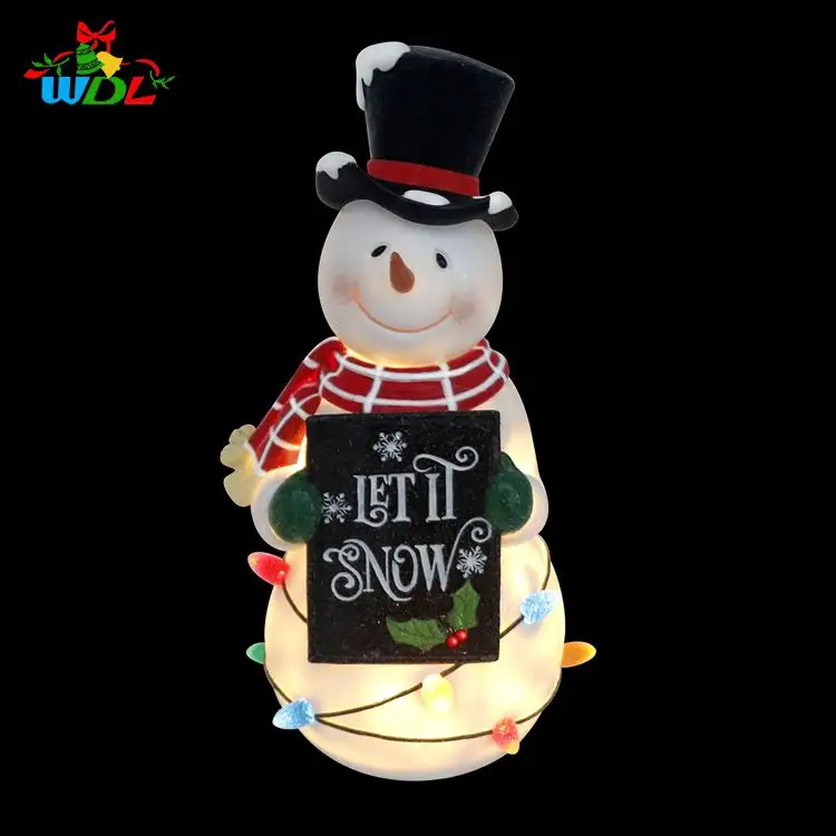 Led Lighted Snow Snowman Figurine Set Unique Christmas Table Led Resin Snowman Ornament Gifts For Home Decor