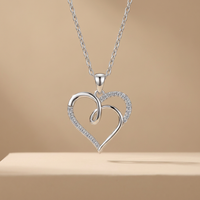 Collar Romántico de Plata de Ley 925 con Colgante de Corazón Calado y Circonita Cúbica, Chapado en Rodio, Joyería para Mujer