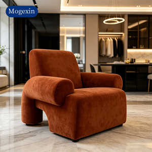 Modern Burnt Orange Teddy Fleece Accent <b>Chair</b> Unique Shaped <b>Upholstered</b> Single Lounge Armchair for Living Room - Product Image 3