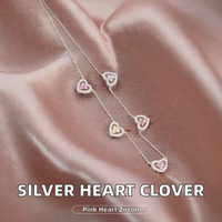 Nouveau collier tendance en argent sterling 925 avec pendentif magnétique personnalisé en forme de cœur rose en zircon et trèfle à quatre feuilles