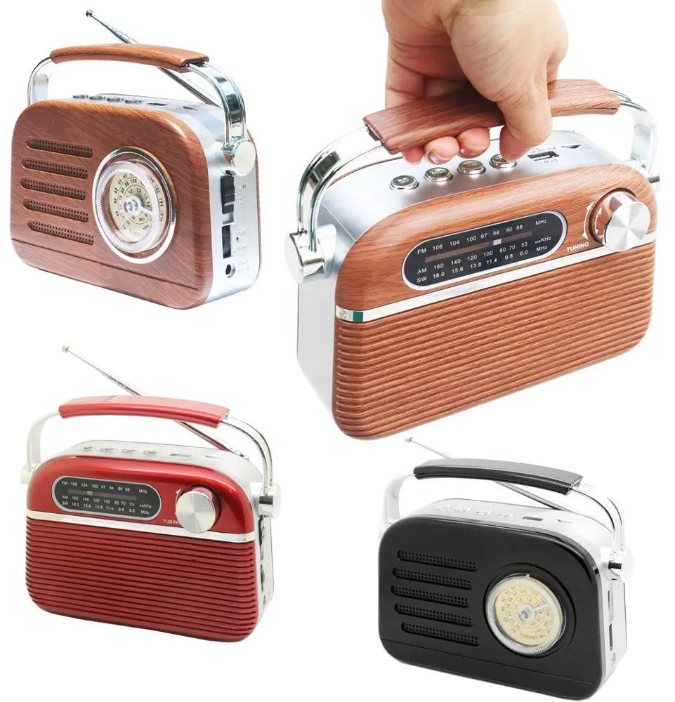 High quality retro rechargeable am fm sw portable radio wooden radio