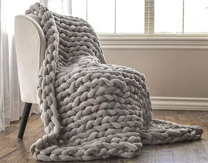 Hot sale high quality winter warm thick crochet chunky knit throw blanket for sofa or bed decorate