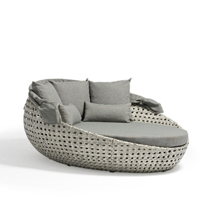 Nội Thất Ngoài Trời Uland Xám Tròn Sunbed Mây <span class=keywords><strong>Wicker</strong></span> Vườn Sử Dụng Chung Canopy Daybed - Product Image 1