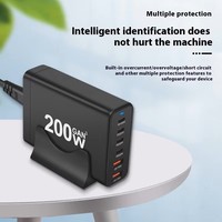 Cargador de escritorio GaN de 200W, x 2 + USB C * 4, adaptador de cargador de viaje multipuerto, 6 puertos QC3.0 PD, carga rápida de 100W para ordenador portátil