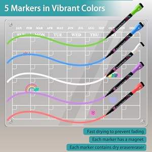 Calendrier magnétique en acrylique pour réfrigérateur, mensuel et <span class=keywords><strong>hebdomadaire</strong></span>, lot de 2, pour mur, tableau blanc effaçable à sec réutilisable - Product Image 6