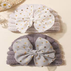 Topi rajut anak, 2 buah topi wol buatan tangan gaya Eropa Amerika busur Visor, topi bayi baru musim gugur musim dingin - Product Image 1