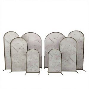 ฉากหลังงานแต่งงานสแตนเลสสตีลขนาดใหญ่ 9 ชิ้น ดีไซน์หรูหรา พร้อมขาตั้งโค้งลายกระจกสีทอง/สีเงิน สำหรับใช้บนเวทีและประตู - Product Image 1