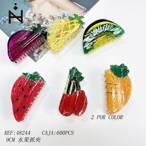 Fermaglio per capelli a forma di frutta da 9 cm con design fragola, ciliegia e ananas per donna - Product Image 1