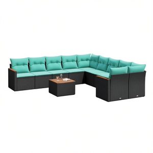Conjunto de Sofá de Jardín de Ratán Sintético Negro con Cojines, 11 Piezas, Muebles de Exterior de Diseño Contemporáneo para Uso en Jardín - Product Image 1
