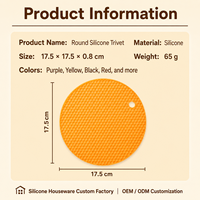 Sous-verres ronds classiques en silicone YMS, résistants à la chaleur, sans BPA, antidérapants, 17,5 cm de diamètre, réutilisables, pour cuisine