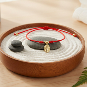 Bracelet en corde rouge « Faites un vœu » Go2boho avec pendentif médaille de la Vierge <span class=keywords><strong>Marie</strong></span> en or, bracelet d'amitié réglable, cadeau religieux pour un anniversaire - Product Image 4