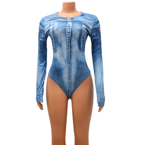 จั๊มสูทแขนยาวคอกลมพิมพ์ลายเซ็กซี่รัดรูปสำหรับฤดูร้อน พร้อมกางเกงพิมพ์ลาย ชุดแฟชั่นผู้หญิง 2 ชิ้น - Product Image 6