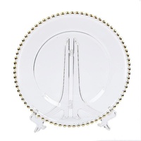 Assiettes jetables de luxe modernes BST PS pour mariage, en plastique rigide, avec perles dorées, 7,5 et 10,25 pouces, dorées et transparentes