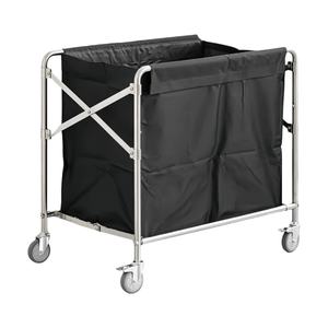 รถเข็นผ้าลินินเปื้อนสำหรับใช้ในโรงแรมมีบริการห้องพักสแตนเลสพร้อมถุงผ้าแคนวาสแบบพับเก็บได้สำหรับทำความสะอาด - Product Image 1