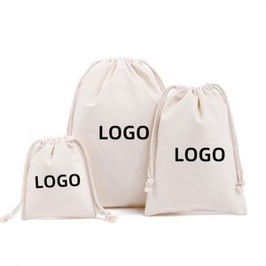 Sac à cordon en coton biologique en gros, petite pochette, logo personnalisé, emballage cadeau écologique pour bijoux, promotion de vente au détail - Product Image 1