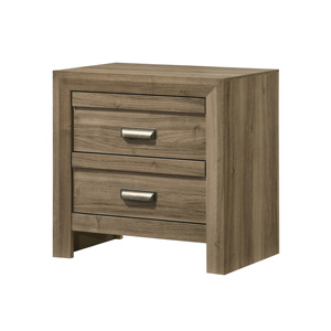 Contemporary Two <b>Drawer</b> Nightstand Wooden <b>Storage</b> Light Brown Warm Wood Finish Bedroom Furniture - Product Image 1