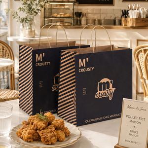Sac d'emballage alimentaire jetable en papier kraft écologique et recyclable avec logo personnalisé pour restaurants et pâtes - Product Image 3