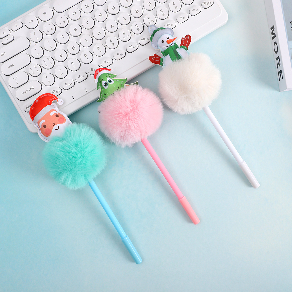 Оптовая продажа 2022, креативные рождественские канцелярские принадлежности в виде елки Санта-Клауса, плюшевые шариковые подарочные шариковые ручки, Шариковая Милая пушистая ручка для детей