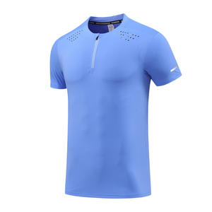 Camiseta Personalizada para Hombre, Cuello Vertical, Media Cremallera, Color Sólido, Ropa Deportiva de Verano, Elástica, de Secado Rápido, para Gimnasio - Product Image 5