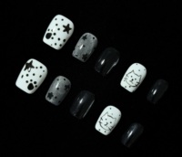 Faux ongles carrés courts à presser, motif chat noir et blanc, étoiles et pois, peints à la main, en gel, réutilisables, ajustement personnalisé