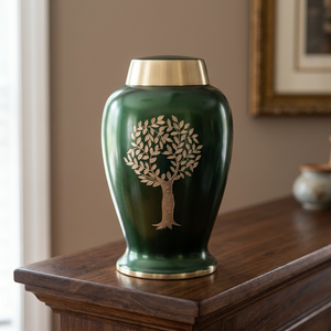 Green Brass Cremation Urn Metal Memorial <b>Keepsake</b> Casket Adult <b>Ashes</b> Urn Tree Design Customizable - Indian Home Crafts - Product Image 3