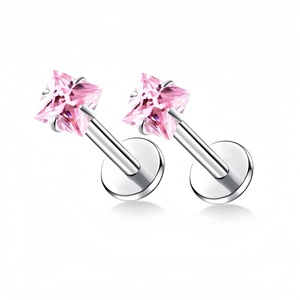 Stainless Steel Square Zircon <b>Stud</b> Earrings Star Shape Prong Setting For <b>Cartilage</b> Piercing Jewelry Daily Wear - Product Image 3