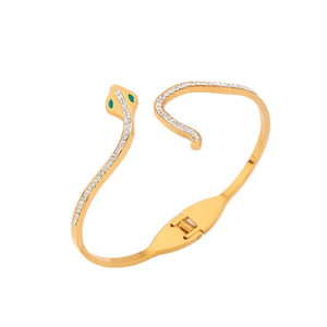 Bracciale a Forma di Serpente con Diamanti Incastonati, Gioiello da Donna in Acciaio Inossidabile, Accessorio di Moda - Product Image 1