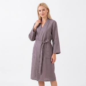Bata de baño suave para mujer, talla grande, de lino, larga, para dormir, ropa de descanso, pijama de baño para mujer de talla grande, al por mayor de fábrica - Product Image 4