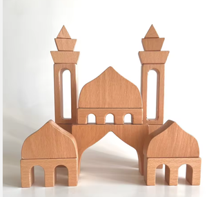 Blocs de construction en bois de mosquée islamique <span class=keywords><strong>Montessori</strong></span>, jouet éducatif en bois de hêtre naturel pour enfants, cadeau de l'Aïd - Product Image 1