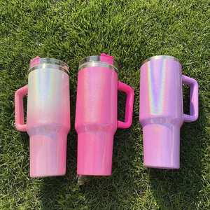 Gobelet isotherme 40 oz avec poignée, sans BPA, meilleur rapport qualité-prix, effet scintillant irisé blanc, violet, rose, vert, ombré, sublimation - Product Image 2