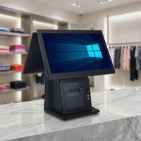 Sistema POS de Doble Pantalla de 15.6 Pulgadas, Caja Registradora con Sistema Operativo Windows/Android, CPU Intel I5, Bluetooth/Wi-Fi, Impresora de 58/80 mm para Comercio Minorista