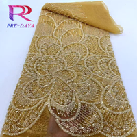 Nouveau Tube Perlé Broderie Perlé Sequin Tissu Robe De Mariée Robe De Soirée Haute Couture Dentelle Maille Africaine Dentelle Tissu