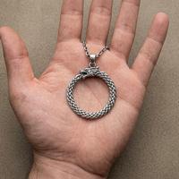 Collier Pendentif Dragon Ouroboros Viking - Bijou Amulette Vintage Nordique Serpent Mangeur de Sa Queue pour Hommes