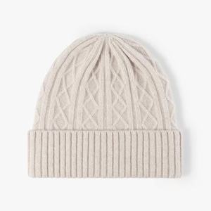 Bonnets d'automne et d'hiver, nouveaux bonnets en laine mérinos à grosse tête, tricotés, pour hommes et femmes, neutres, chauds et épais - Product Image 1
