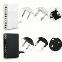 Adaptador de corriente inteligente de 10 puertos, 50W 10A, cargador de pared USB para iPhone y tabletas.