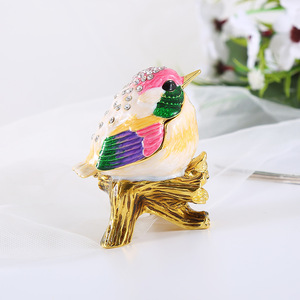Boîte à bijoux décorative <span class=keywords><strong>de</strong></span> petite taille en gros, boîte à bijoux en émail peinte à la main, oiseau chanteur pour le rangement ou la remise <span class=keywords><strong>de</strong></span> cadeaux, ornements en métal - Product Image 2