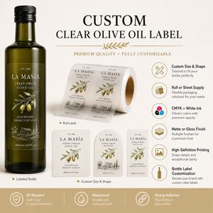Etiquetas Personalizadas Transparentes para Aceite de Oliva, Resistentes al Agua y al Aceite, en Rollo, para Botellas de Vidrio, Empaques de Alimentos, OEM, ODM, con Logotipo <span class=keywords><strong>QR</strong></span> - Product Image 3